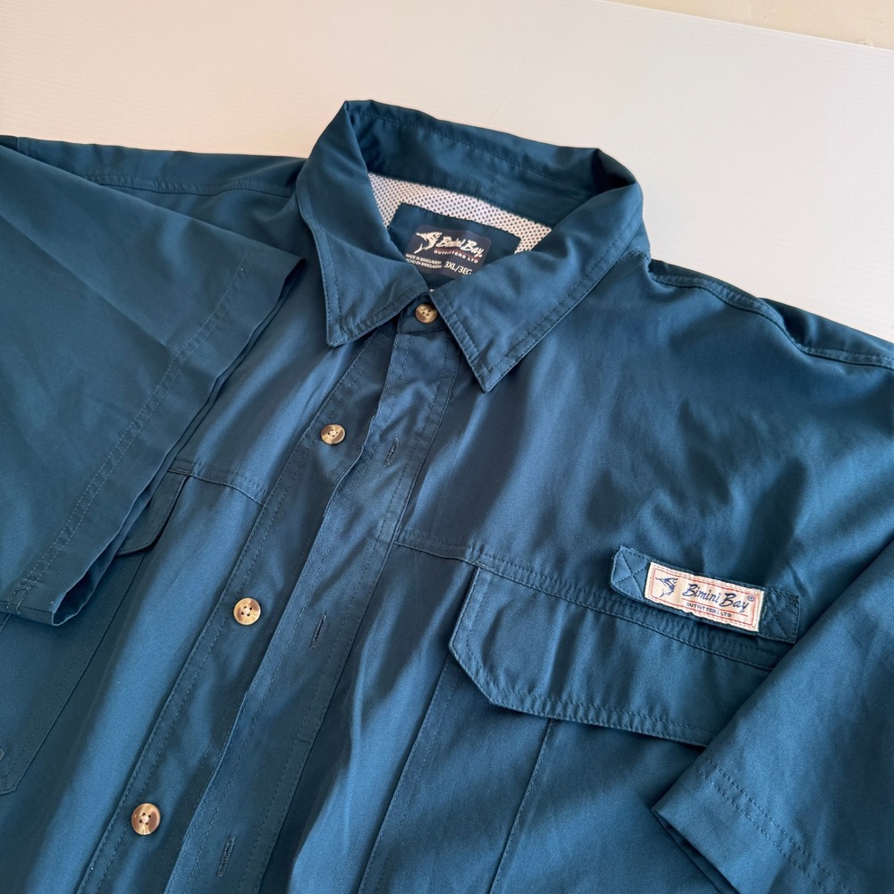 Bimini Bay Outfitters Fishing Shirt Mens 3XL Teal Short Sleeve Outdoor Vented